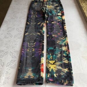 MNML Skeleton Sequins Rhinestones Multicolored Denim Jeans Pants Women’s Size 28